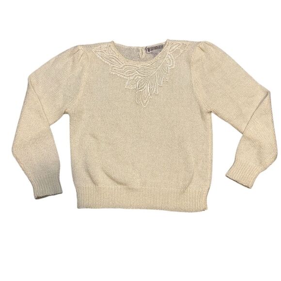 Vintage Worthington Ivory Puff Sleeve Sweater Women's L Pullover Knit - Picture 1 of 9